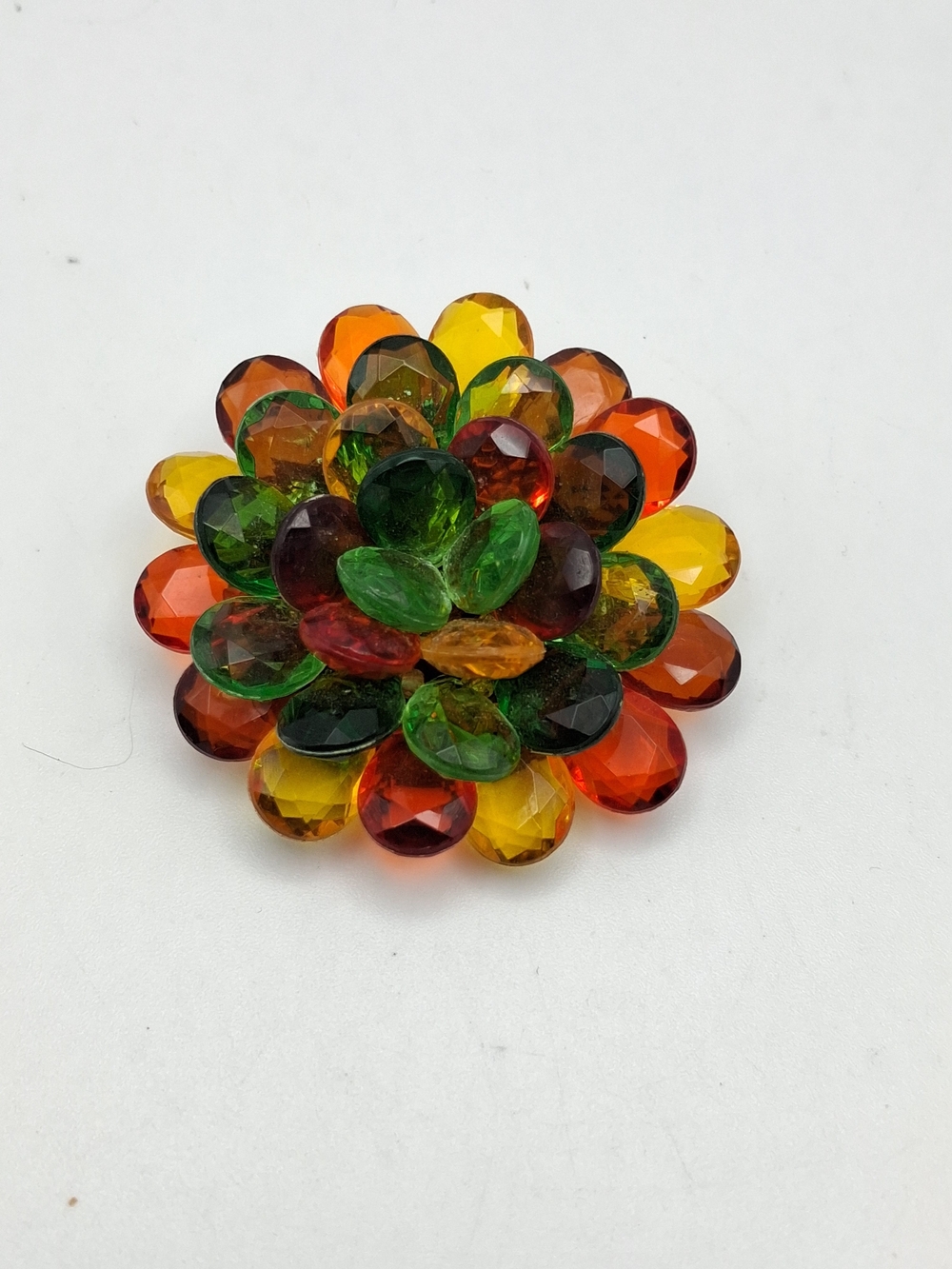 West Germany Multicolor Lucite Flower Brooch - Green, Yellow & Orange